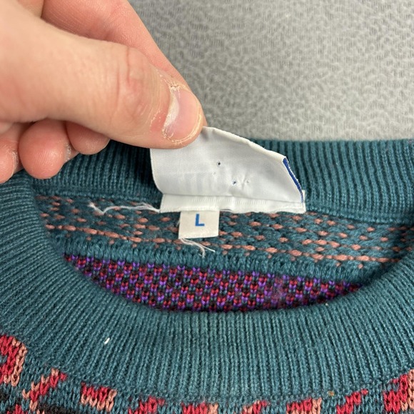 Vintage Meister‎ Sweater Mens Large Multicolor Geometric Knit Crewneck Birds 90s - Picture 4 of 7